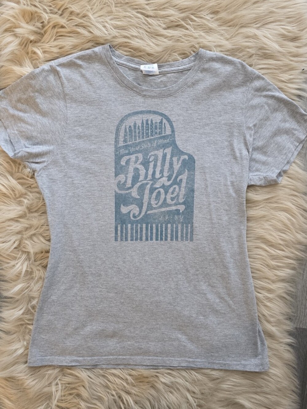 Billy Joel Graphic Tee in Heather Gray Blue Graphic Women's Cut Size Medium